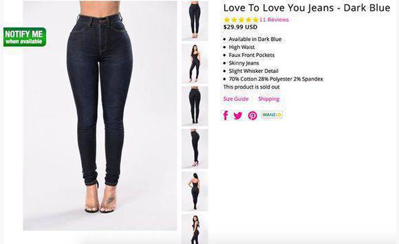 fashion nova jeans size chart